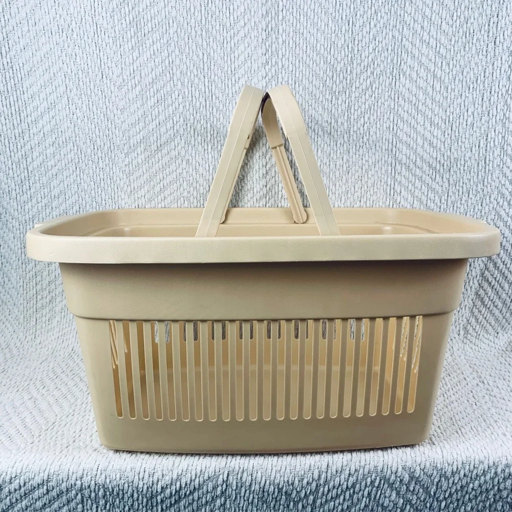 Vtg Rubbermaid Store N Carry Grocery Shopping Basket‎ Beige Plastic Utility 2686